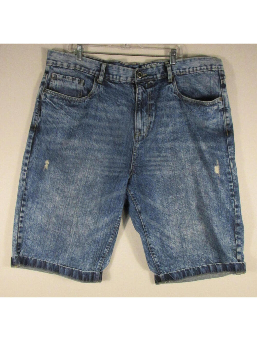 Hamilton Mens Classic Relaxed Denim Shorts Distressed Pockets Size W42 Blue